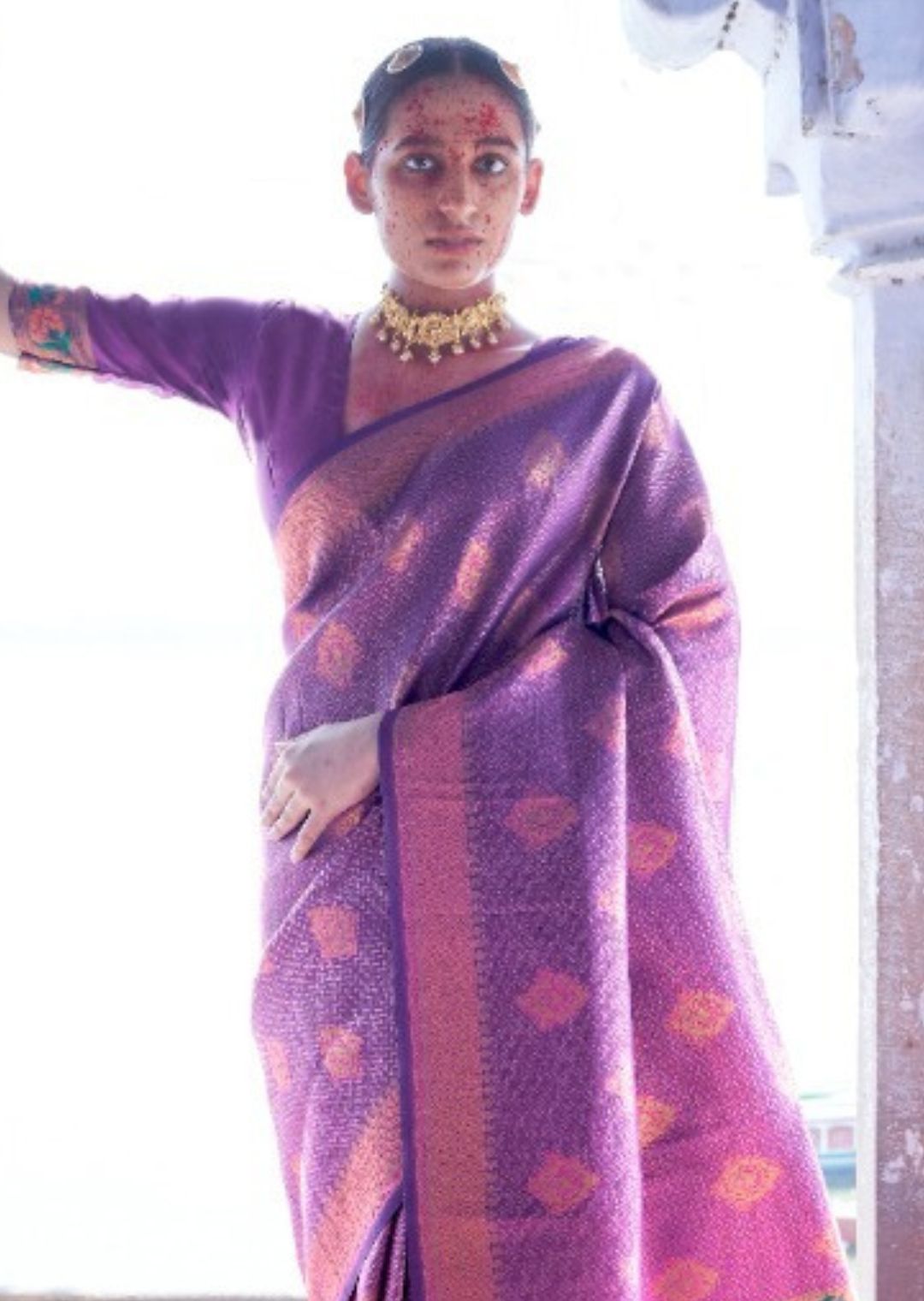 Purple Hand Woven Kanjivaram Silk Saree