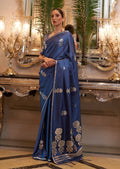 Blue Woven Pure Satin Silk Saree