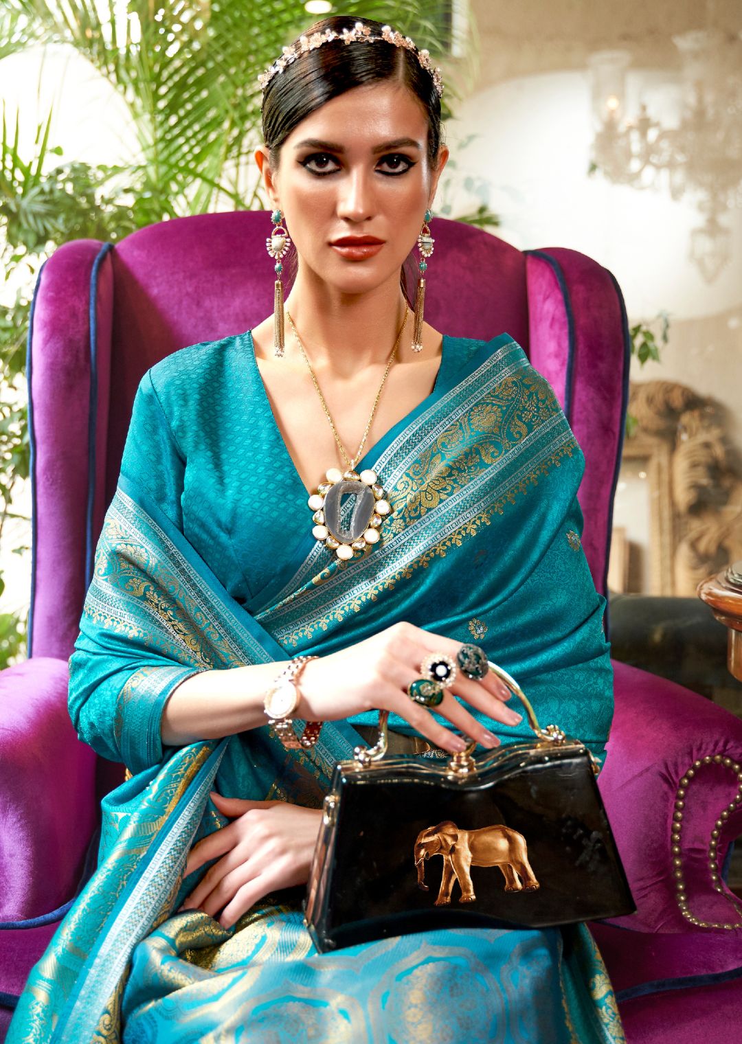 Tiffany Blue Woven Handloom Zari Silk Saree