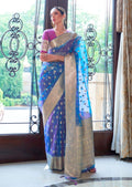 Cornflower Purple Hand Woven Organza Chanderi Silk Saree