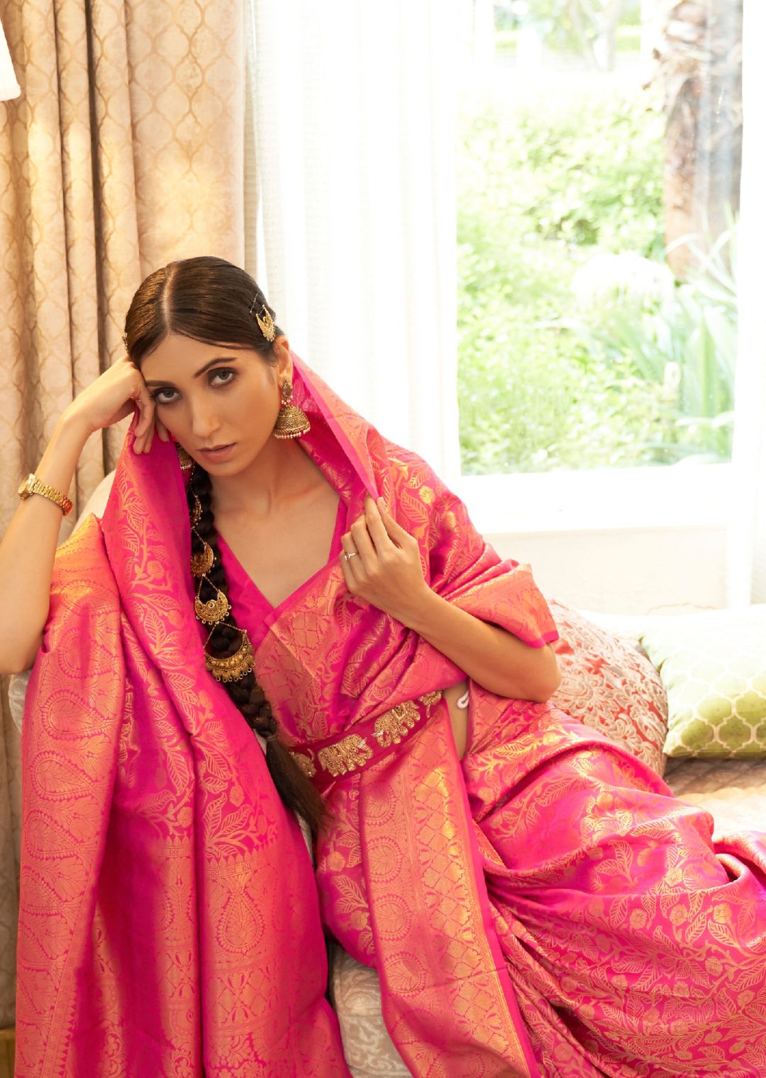 Hot Pink Hand Woven Kanjivaram Silk Saree