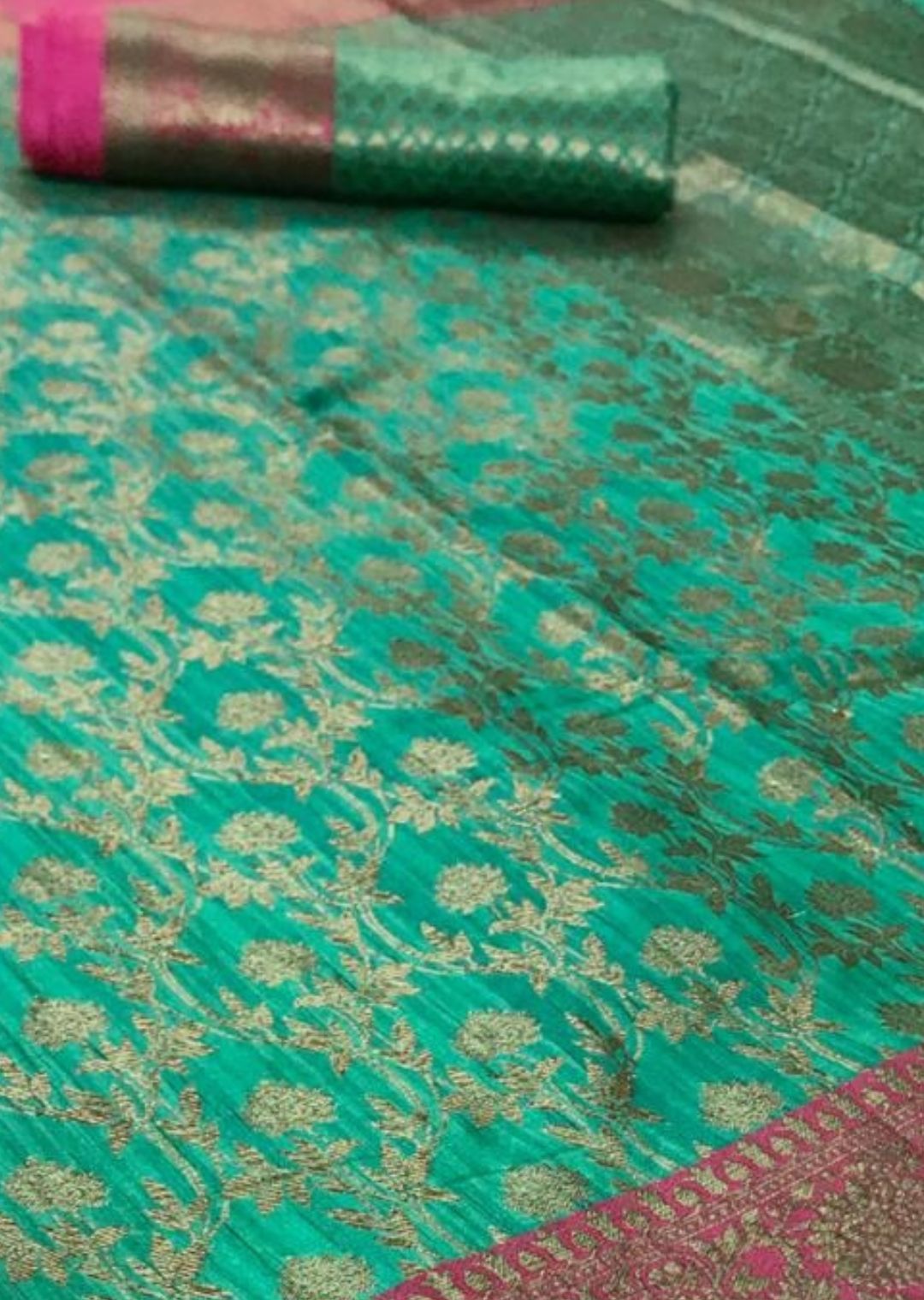Turquoise Green Zari Woven Banarasi Silk Saree