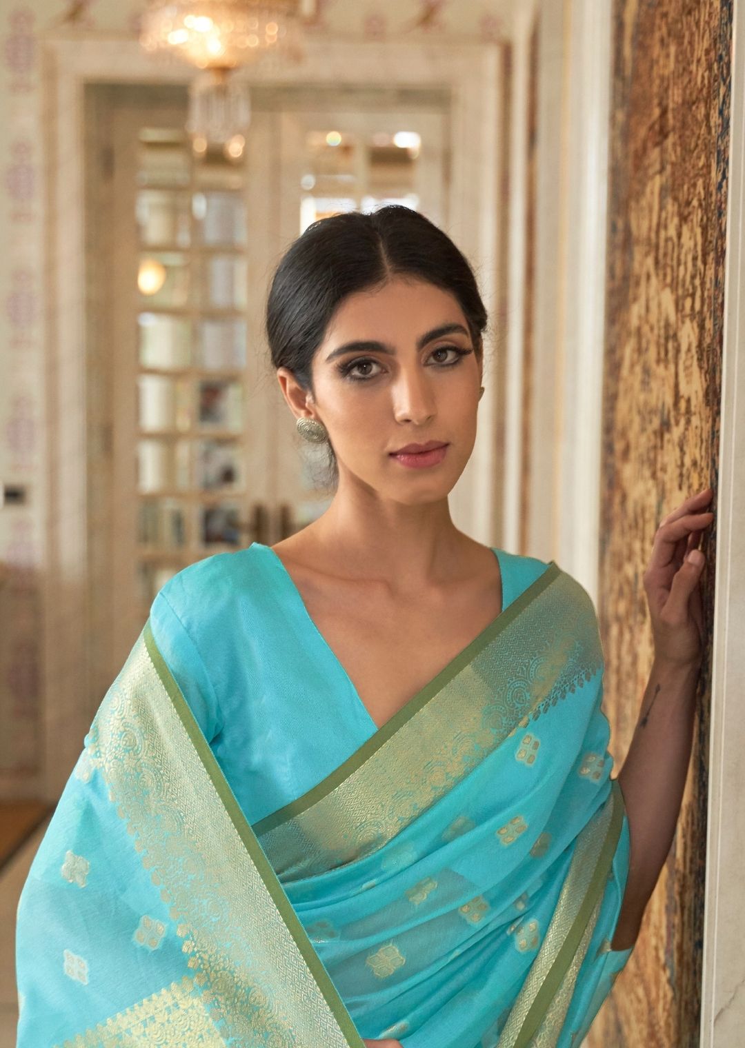 Sky Blue Hand Woven Organza Silk Saree