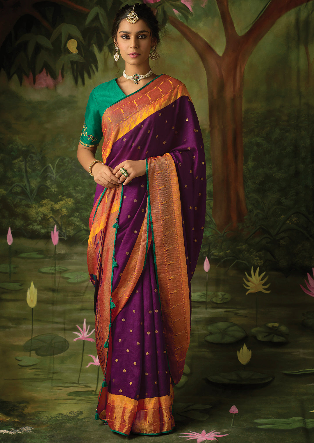 Violet Beautiful soft pure Silk Paithani Saree with Meenakari Work