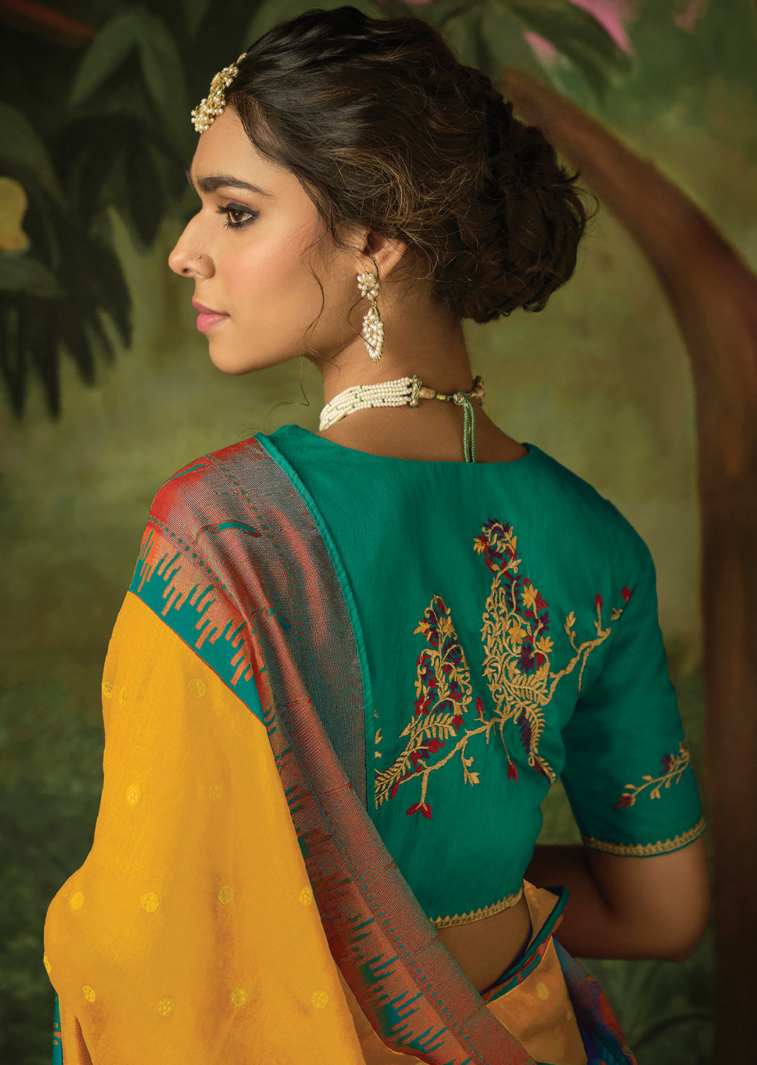 MUSTARD YELLOW WOVEN TRADITIONAL PURE BRASSO CHIFFON PAITHANI SAREE WITH EMBROIDERED SILK BLOUSE