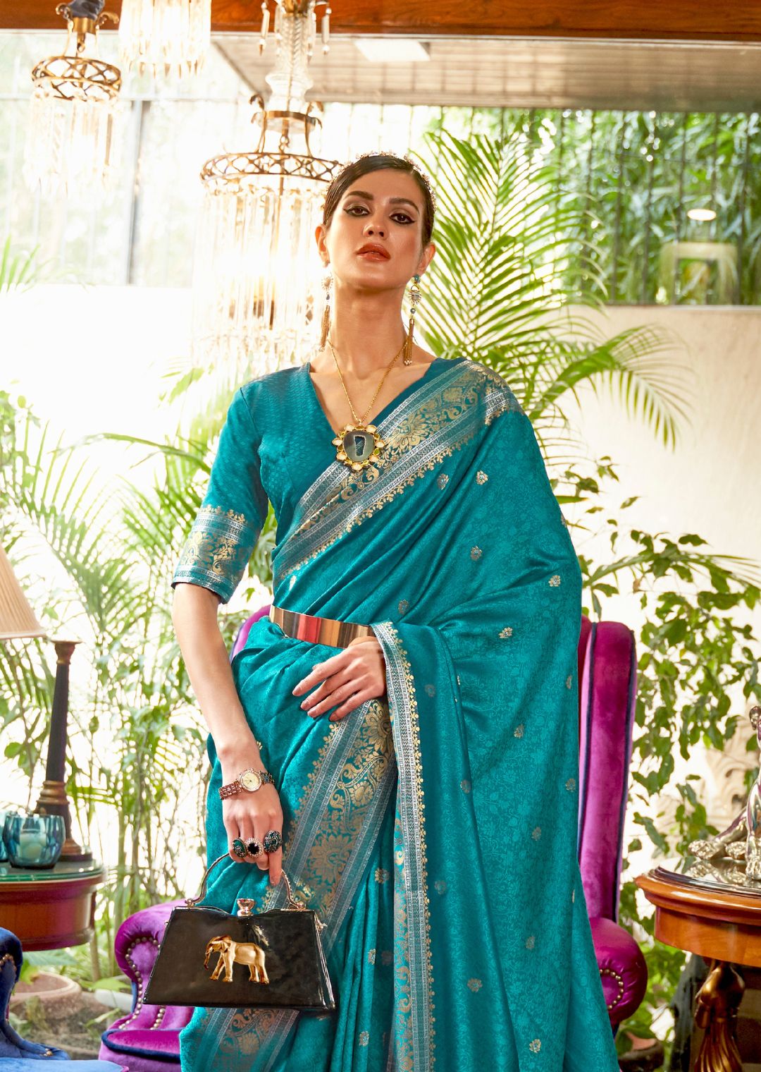 Tiffany Blue Woven Handloom Zari Silk Saree