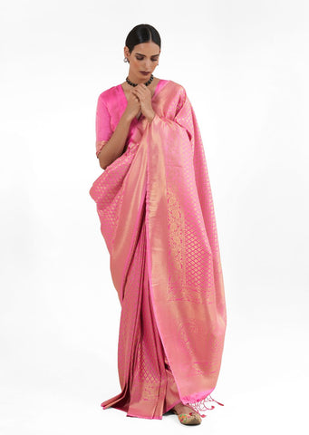 Blossom Pink Hand Woven Kanjivaram Silk Saree