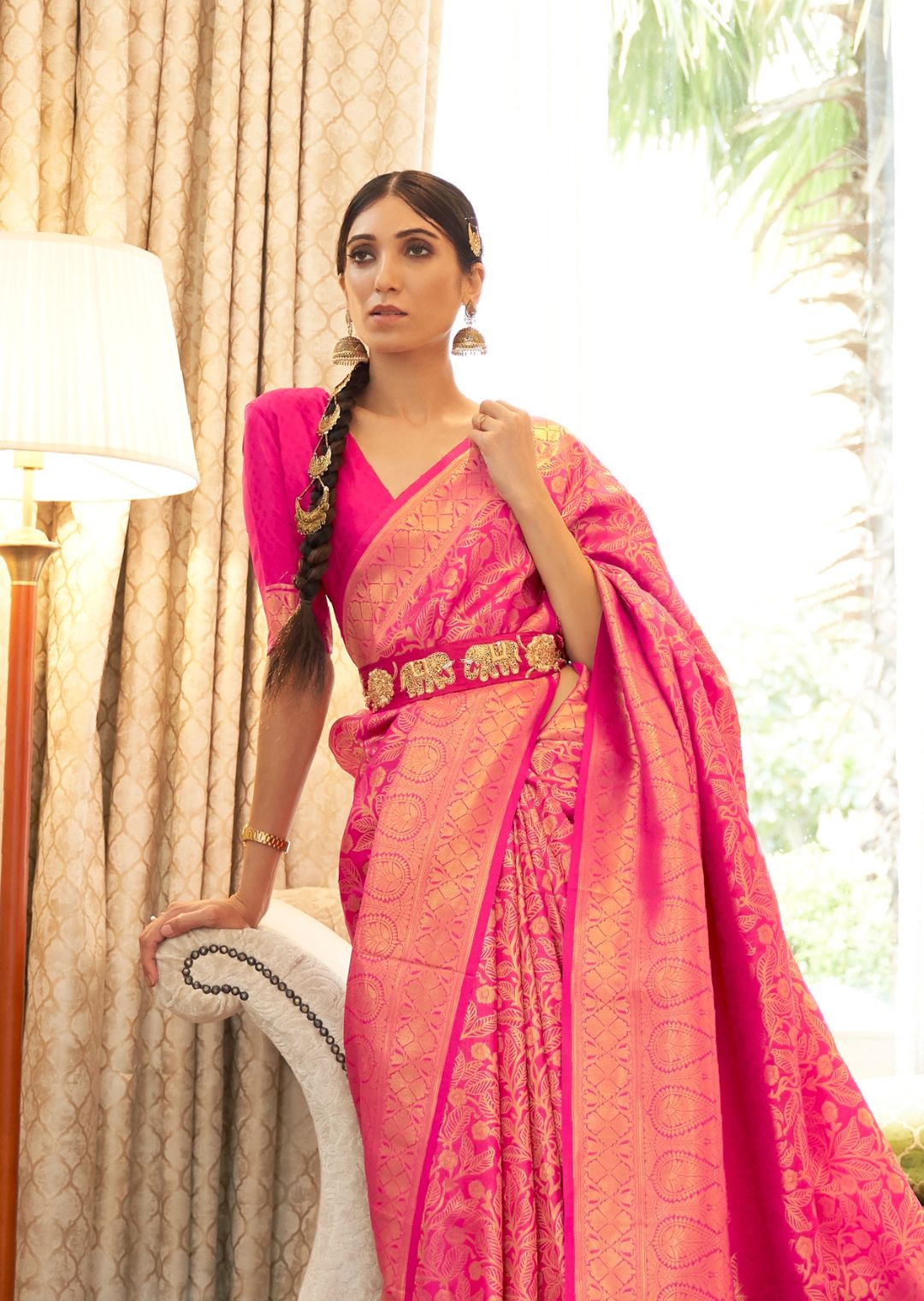 Hot Pink Hand Woven Kanjivaram Silk Saree