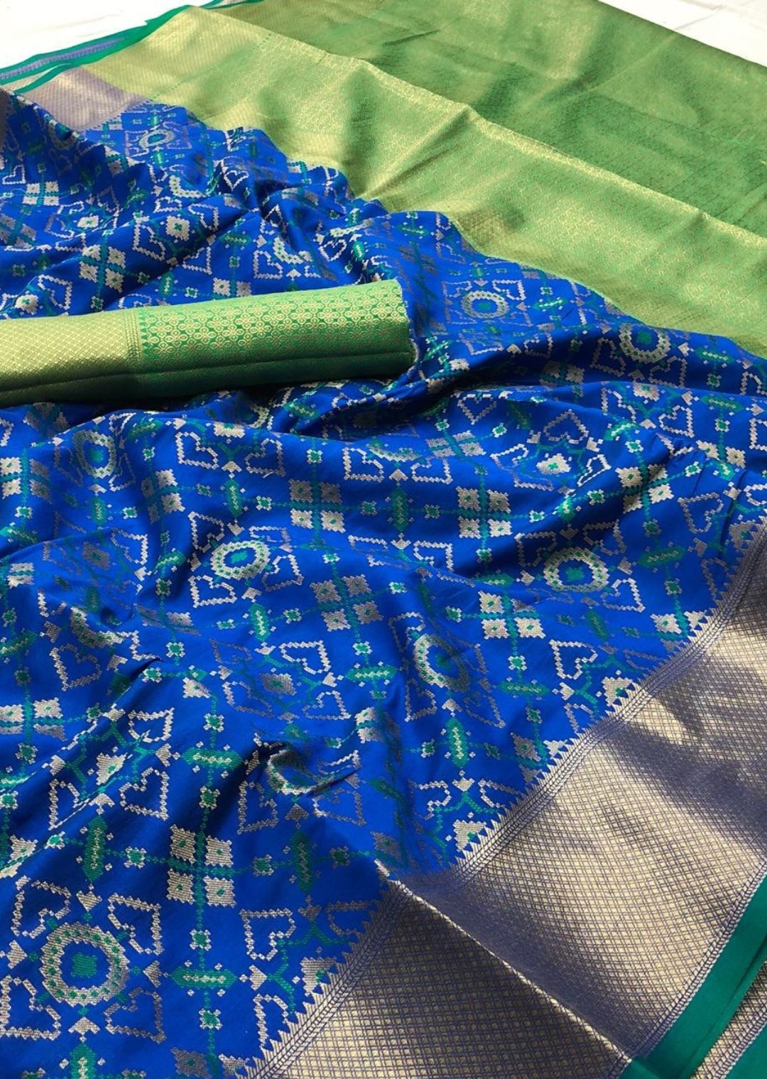 Blue & Green Woven Traditional Patola Silk Saree