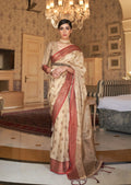 Pearl Off White Zari Woven Banarasi Silk Saree