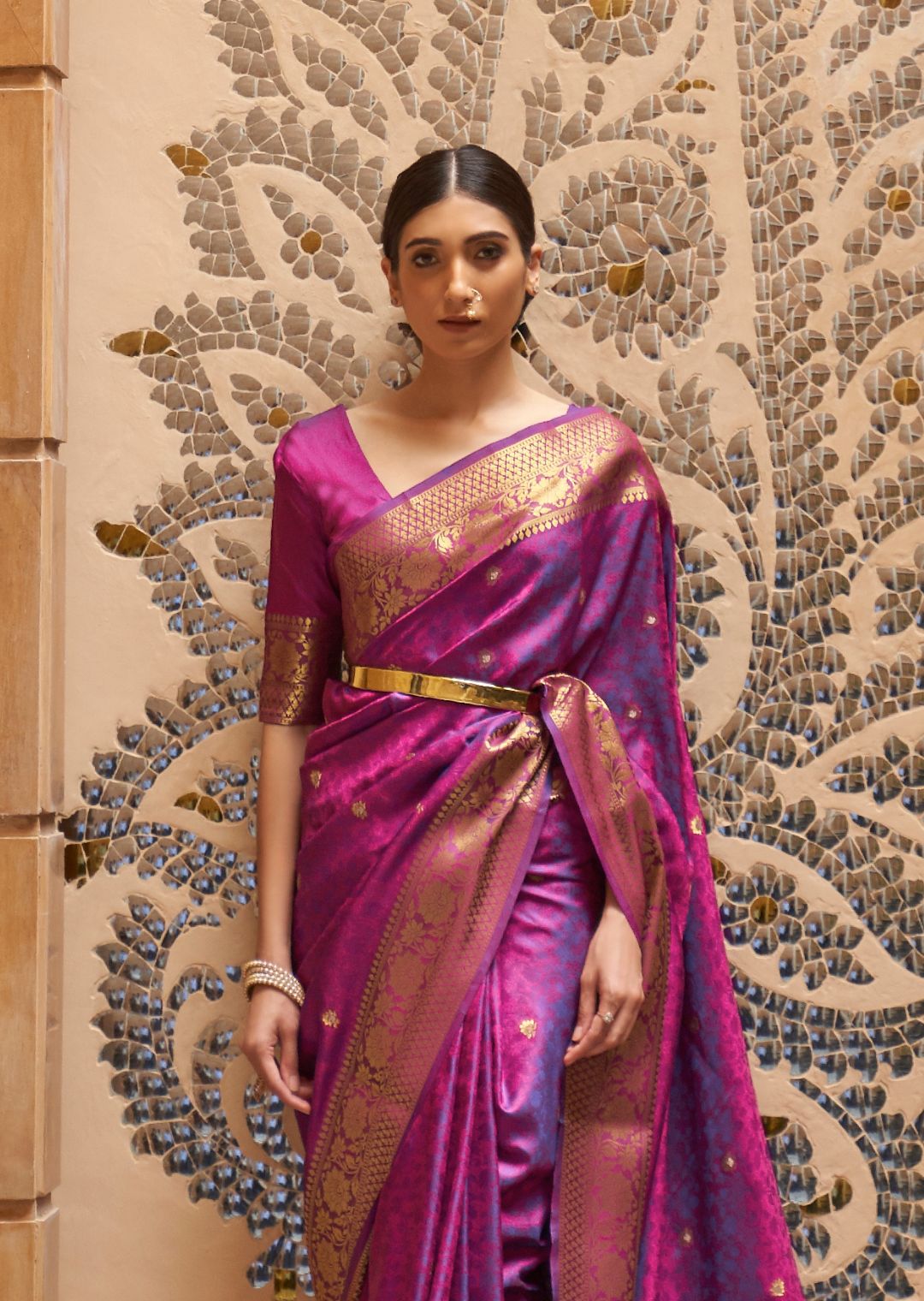 Magenta Purple Woven Handloom Zari Silk Saree