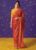 RED WOVEN PURE BRASSO CHIFFON SAREE WITH EMBROIDERED SILK BLOUSE