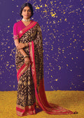 HICKORY BROWN WOVEN PURE BRASSO CHIFFON SAREE WITH EMBROIDERED SILK BLOUSE