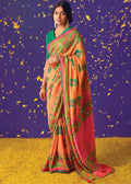 MELON ORANGE WOVEN PURE BRASSO CHIFFON SAREE WITH EMBROIDERED SILK BLOUSE