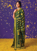 BOTTLE GREEN WOVEN PURE BRASSO CHIFFON SAREE WITH EMBROIDERED SILK BLOUSE