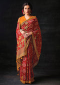 RED	WOVEN PURE BRASSO CHIFFON SAREE WITH EMBROIDERED SILK BLOUSE