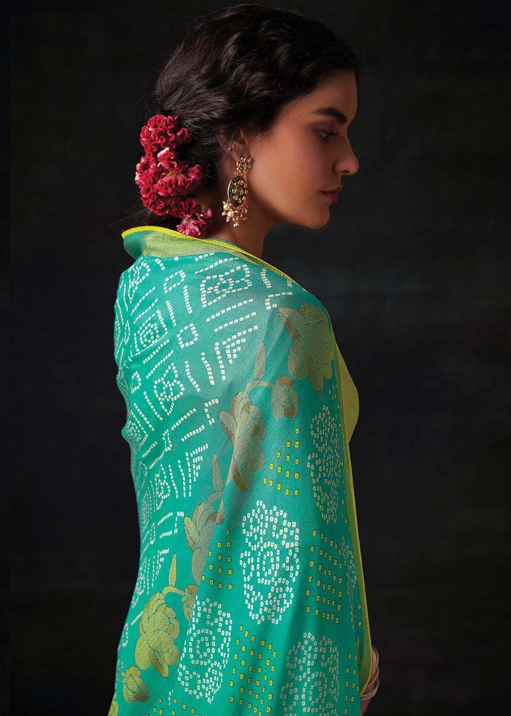 SEAFOAM GREEN  WOVEN PURE BRASSO CHIFFON SAREE WITH EMBROIDERED SILK BLOUSE