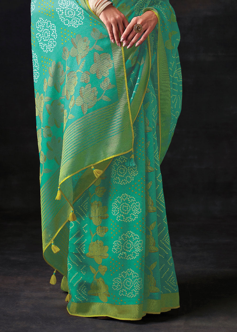 SEAFOAM GREEN  WOVEN PURE BRASSO CHIFFON SAREE WITH EMBROIDERED SILK BLOUSE