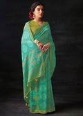 SEAFOAM GREEN  WOVEN PURE BRASSO CHIFFON SAREE WITH EMBROIDERED SILK BLOUSE