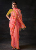 SALMON ORANGE 	WOVEN PURE BRASSO CHIFFON SAREE WITH EMBROIDERED SILK BLOUSE
