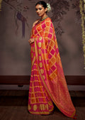 ORANGE AND PINK WOVEN PURE BRASSO CHIFFON SAREE WITH BROCADE BLOUSE