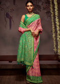 CARNATION PINK WOVEN PURE BRASSO CHIFFON SAREE WITH BROCADE BLOUSE