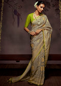 GRAY WOVEN PURE BRASSO CHIFFON SAREE WITH BROCADE BLOUSE