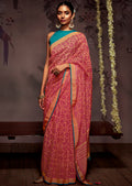 ROUGH PINK WOVEN PURE BRASSO CHIFFON SAREE WITH BROCADE BLOUSE