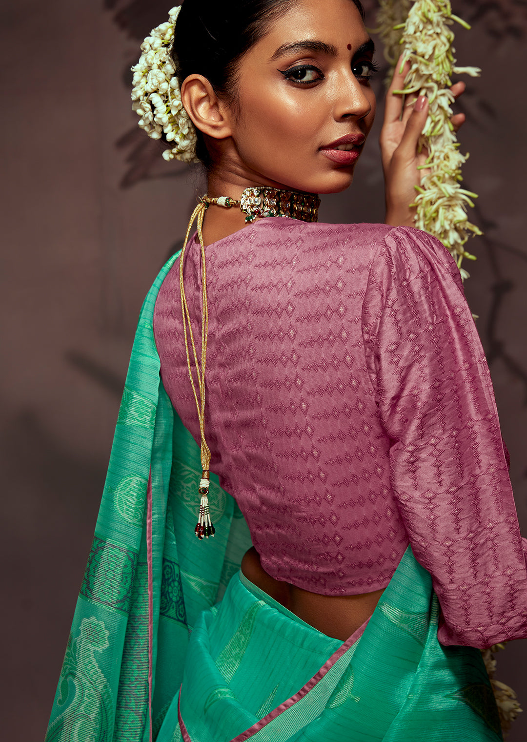 AQUA BLUE WOVEN PURE BRASSO CHIFFON SAREE WITH BROCADE BLOUSE