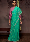 AQUA BLUE WOVEN PURE BRASSO CHIFFON SAREE WITH BROCADE BLOUSE