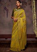 CANARY YELLOW WOVEN PURE BRASSO CHIFFON SAREE WITH BROCADE BLOUSE