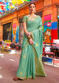 Mint Green Hand Woven South Soft Silk Saree