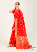 Candy Apple Red Zari Woven Banarasi Silk Saree