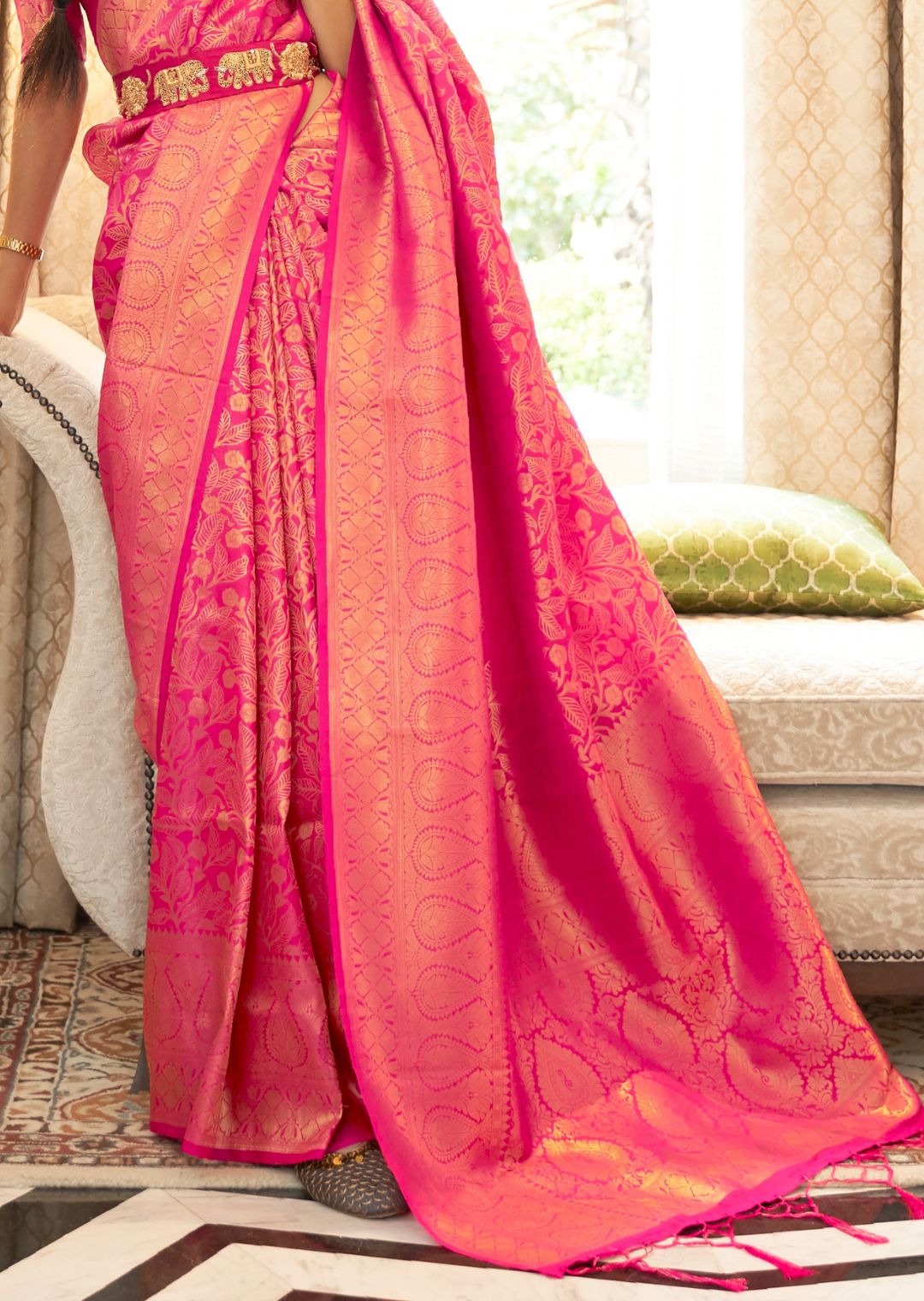 Hot Pink Hand Woven Kanjivaram Silk Saree