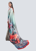 Mint Green Digital Printed Satin Crepe Saree