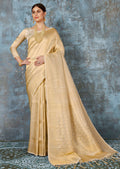 Pearl White Gold Hand Woven Kanjivaram Silk Saree