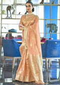 Peach Orange Hand Woven Organza Tissue Silk Saree