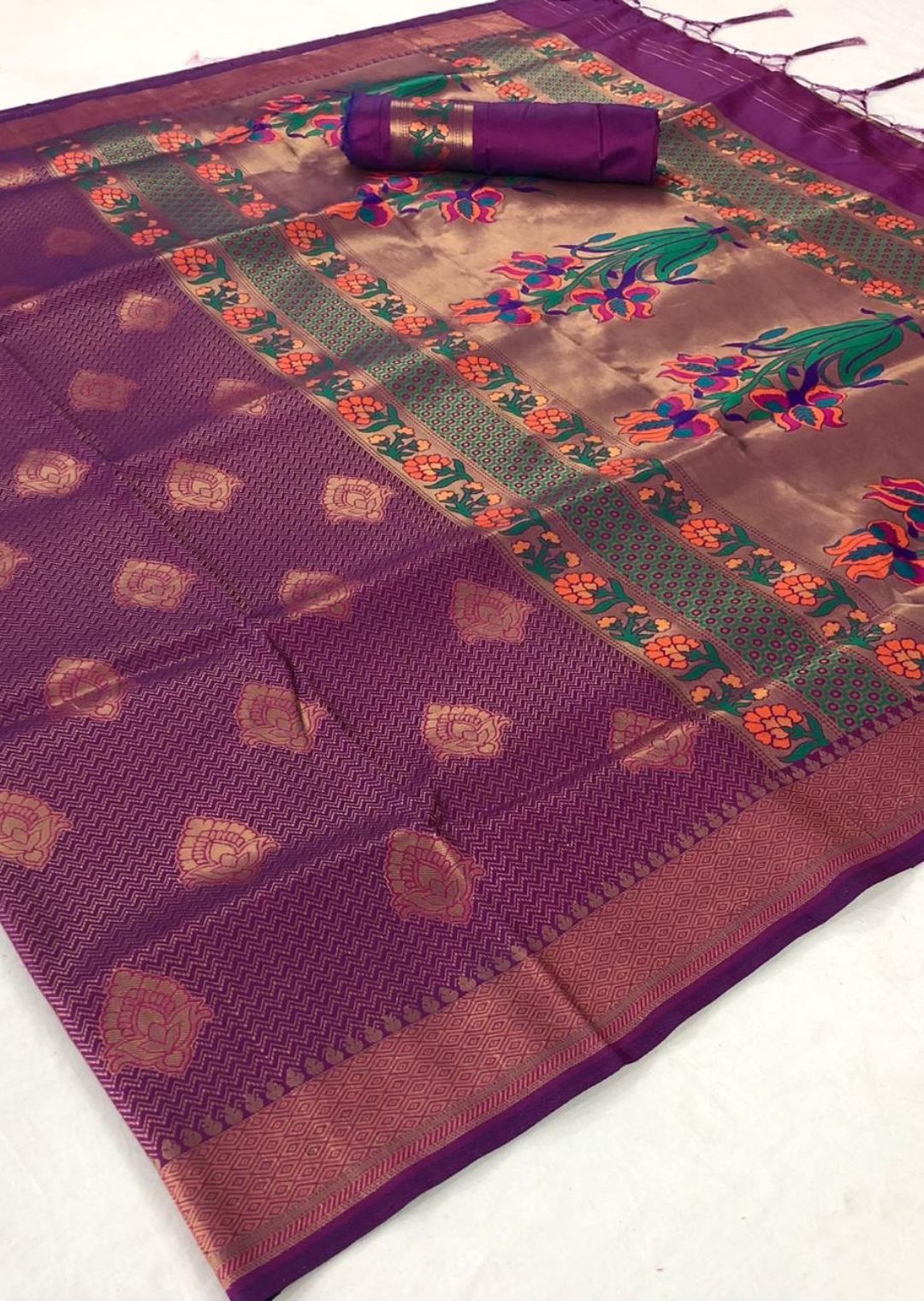 Purple Hand Woven Kanjivaram Silk Saree