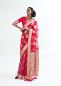 Crimson Red Hand Woven Organza Silk Saree