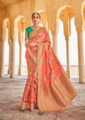 Sunset Orange Woven Exclusive Designer Banarasi Silk Saree With Embroidered Silk Blouse