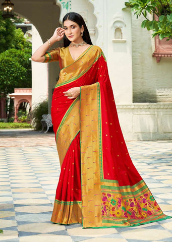 Red Woven Traditional Paithani Silk Saree