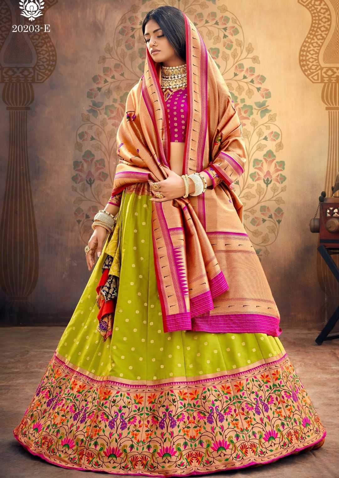 Buy Green Bandhani Chanderi Stiched Choli with Lehenga (Set of 2) Online at  Jaypore.com