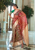 Golden Brown Hand Woven Organza Chanderi Silk Saree