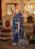 Navy Blue Zari Woven Pure Handloom Tessar Silk Saree