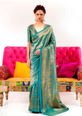 Aqua Blue Hand Woven Kanjivaram Silk Saree