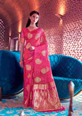 Cerise Pink Woven Pure Satin Silk Saree