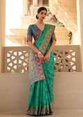 Turquoise Green Woven Traditional Patola Silk Saree