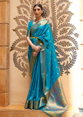 Blue Woven Handloom Zari Silk Saree