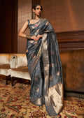 Anchor Gray Woven Handloom Pure Tessar Zari Silk Saree