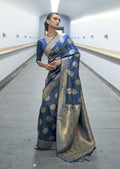 Yale Blue Hand Woven Kanjivaram Silk Saree
